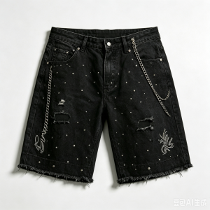 Men's Rhinestone Studded Denim Shorts | Streetwear