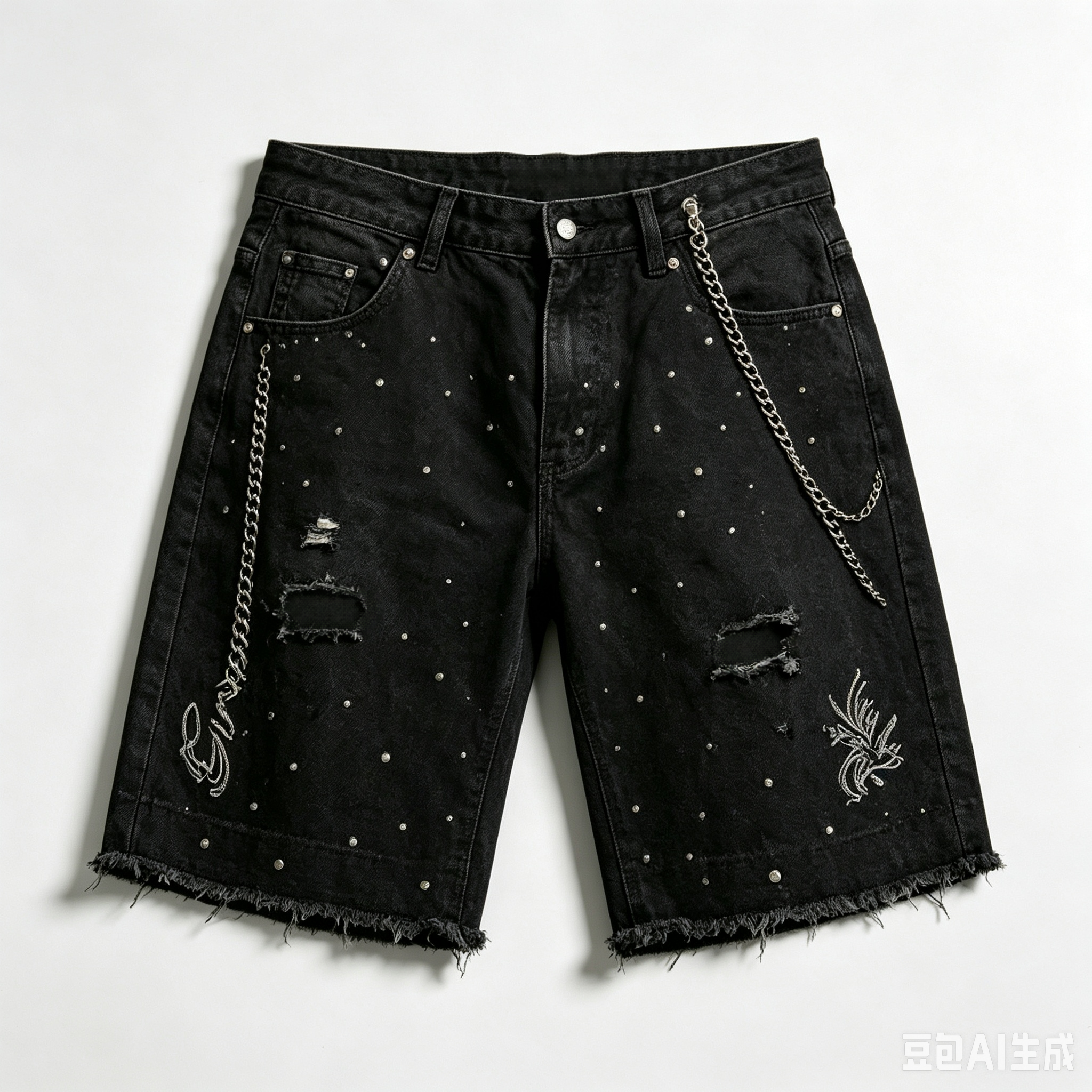 Men's Rhinestone Studded Denim Shorts | Streetwear