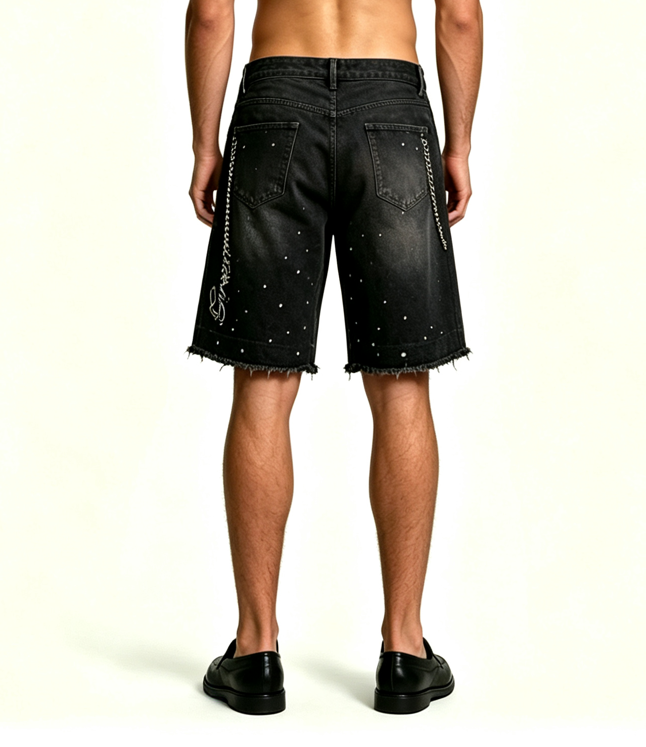 Men's Rhinestone Studded Denim Shorts | Streetwear - Image 2
