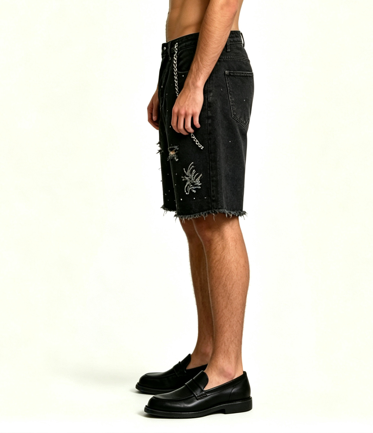 Men's Rhinestone Studded Denim Shorts | Streetwear - Image 4