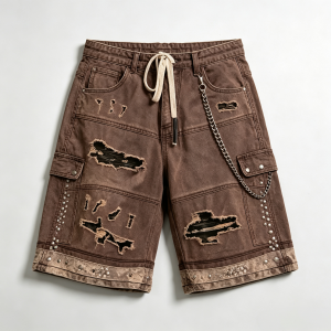 Men's Brown Wasteland Cargo Shorts | Ethnic Jacquard