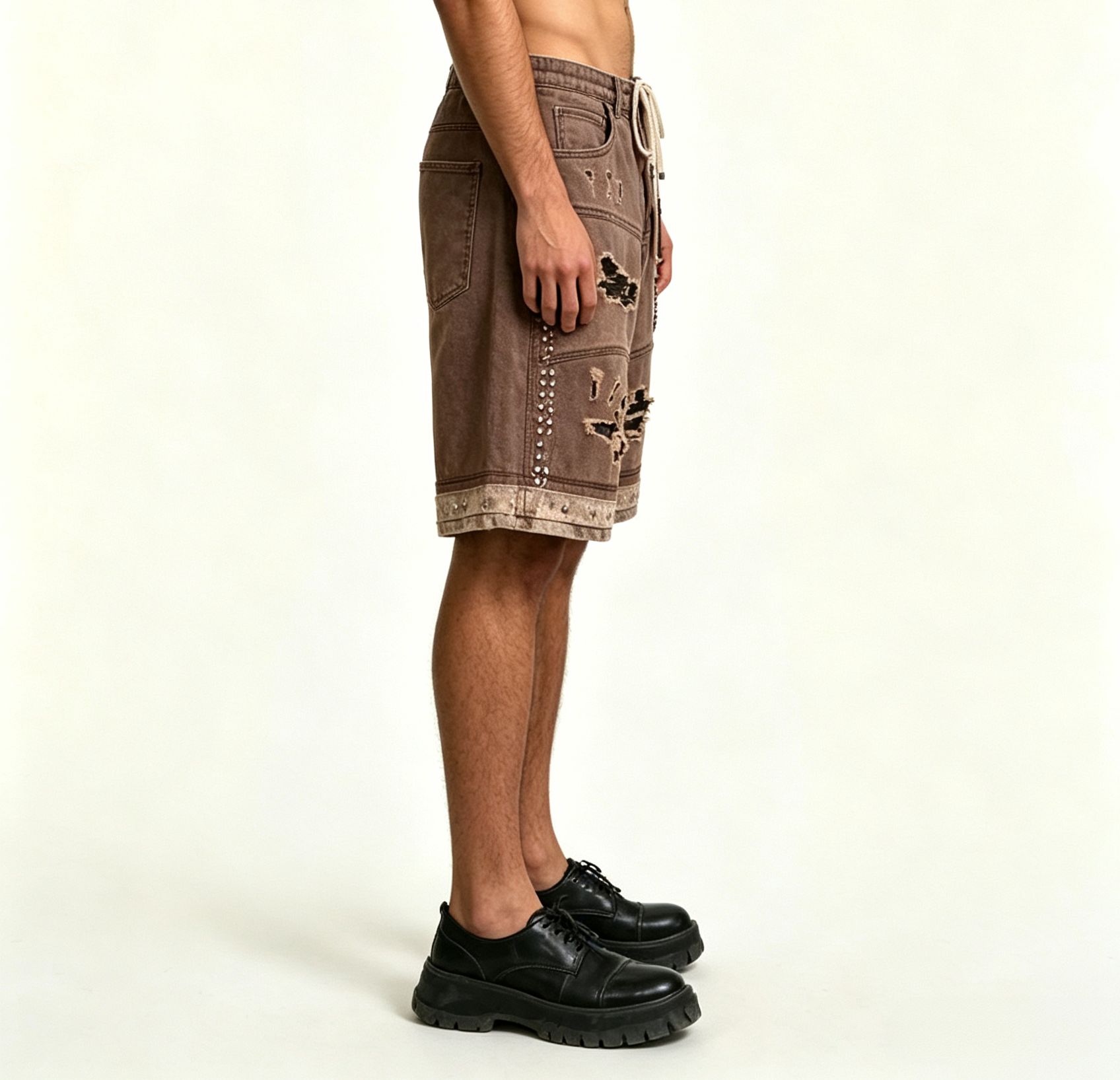 Men's Brown Wasteland Cargo Shorts | Ethnic Jacquard - Image 3