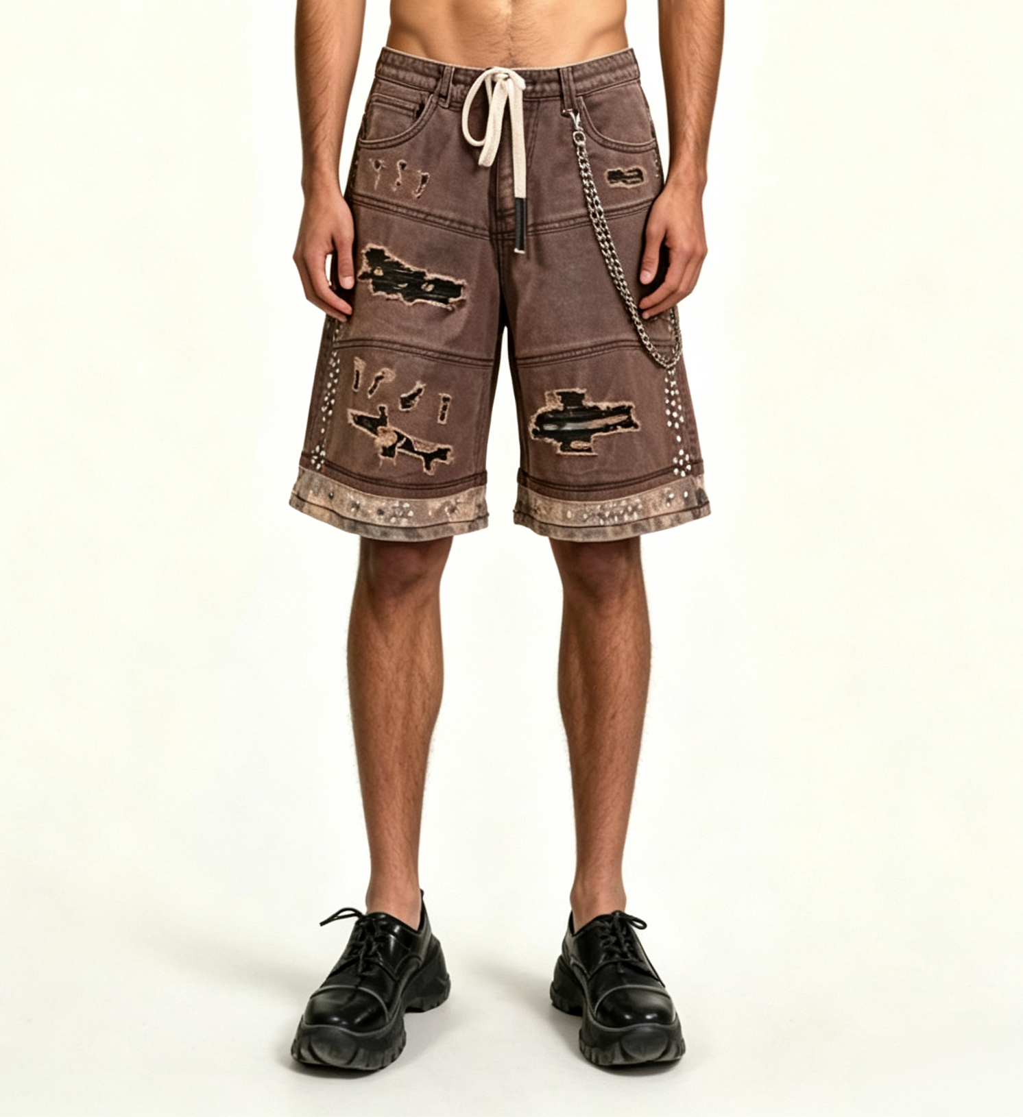 Men's Brown Wasteland Cargo Shorts | Ethnic Jacquard - Image 4
