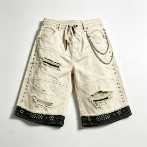 Men's Off-White Ripped Denim Shorts | Star Jacquard