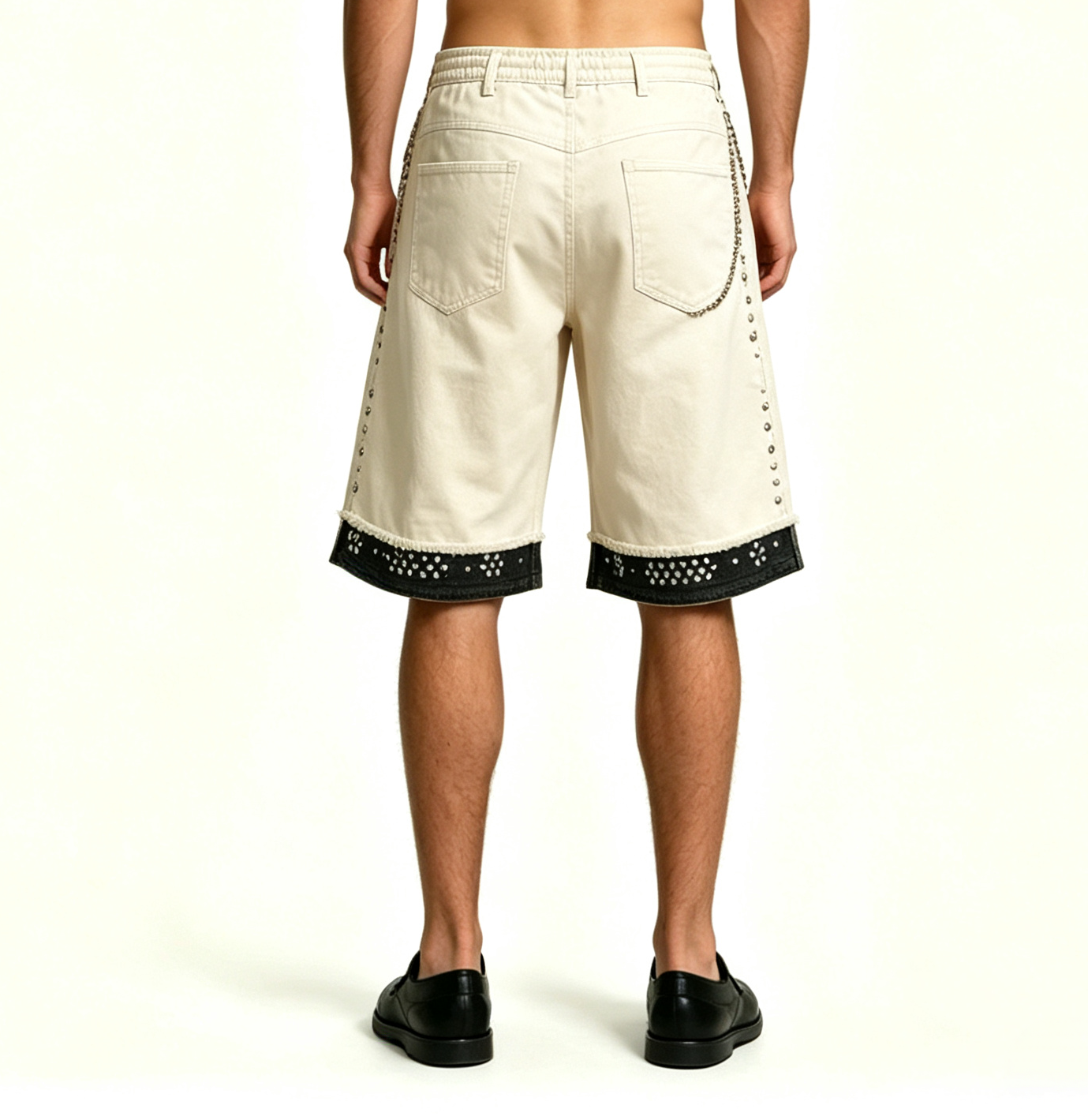 Men's Off-White Ripped Denim Shorts | Star Jacquard - Image 2