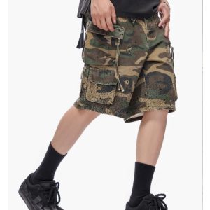 Men's Woodland Camo Cargo Shorts – Drawstring Baggy Fit