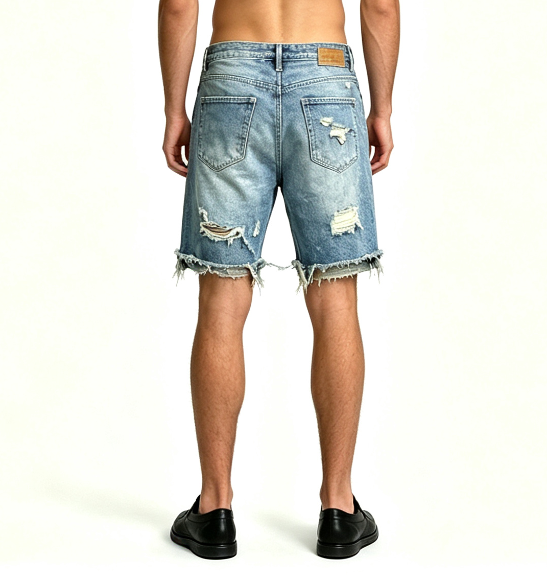 Men's Ripped Denim Shorts OEM | Distressed Blue Baggy - Image 3