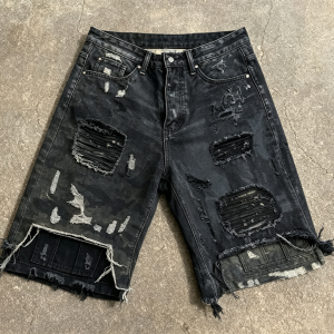 Men's Black Distressed Denim Shorts OEM | Baggy Fit