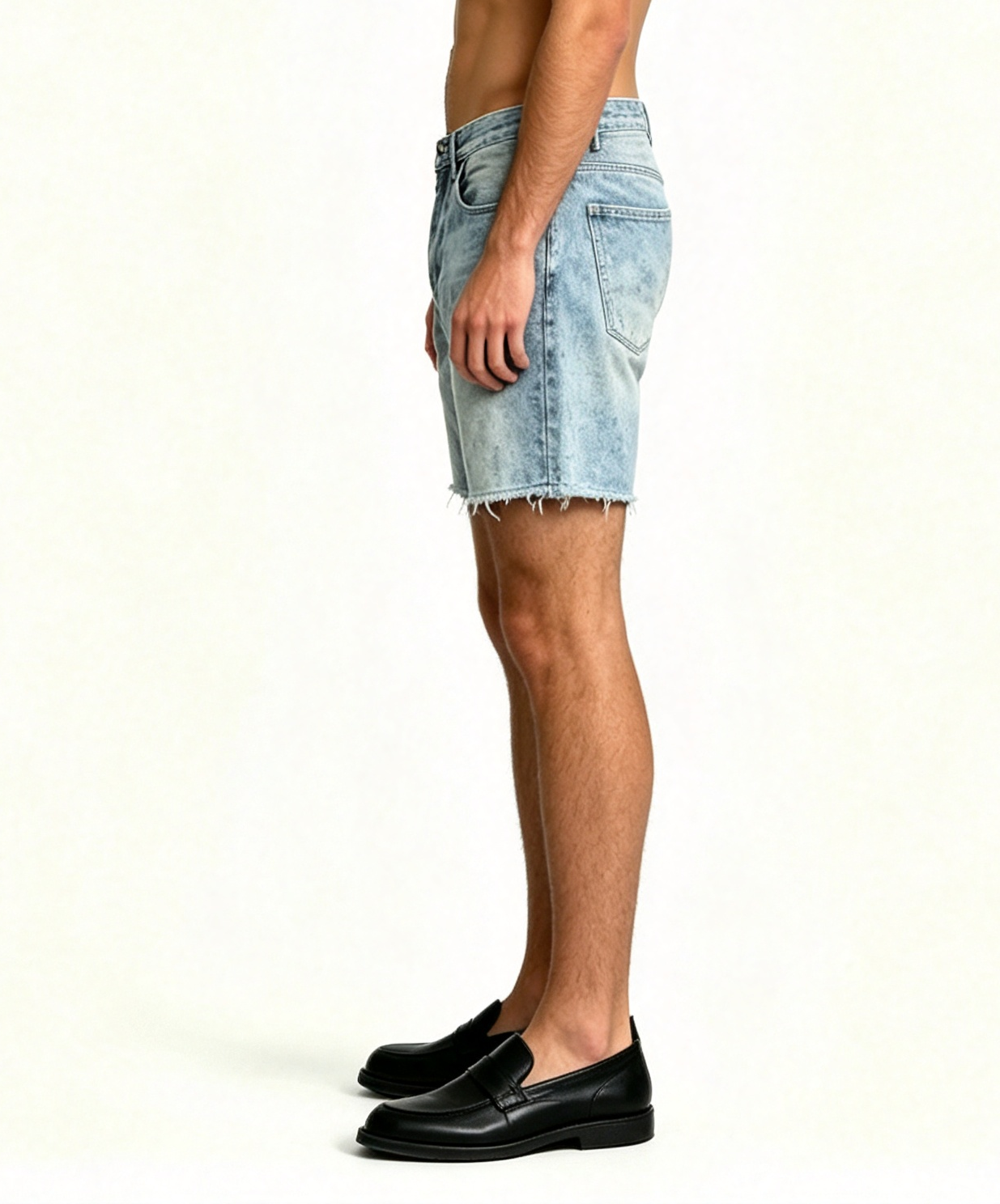 Men's Vintage Acid Wash Denim Shorts – Snow Wash Baggy - Image 3