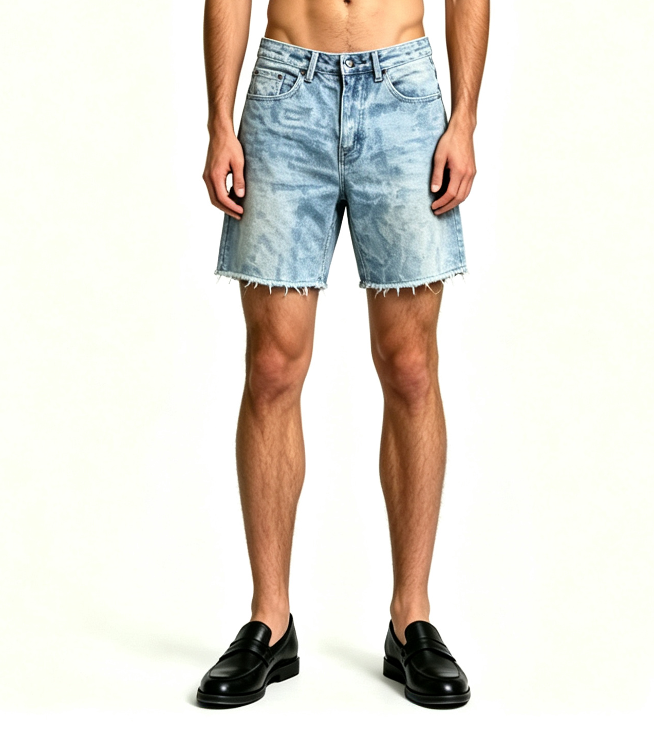 Men's Vintage Acid Wash Denim Shorts – Snow Wash Baggy - Image 2